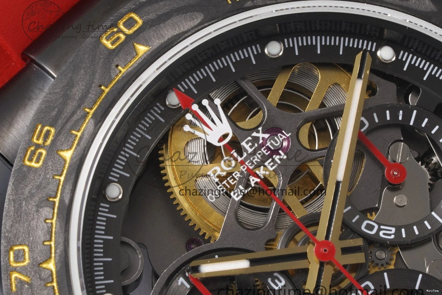 MiroTime 0213 Youthful Daytona PVD Carbon Bezel GETF Best Edition Skeleton Red Dial on Red Rubber Strap SA 1944